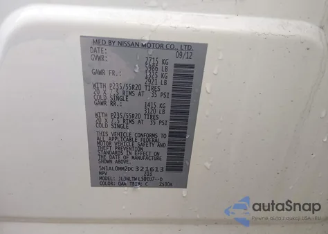 2013 Infiniti Jx35 z USA, uszkodzony, nr VIN 5N1AL0MM2DC321613